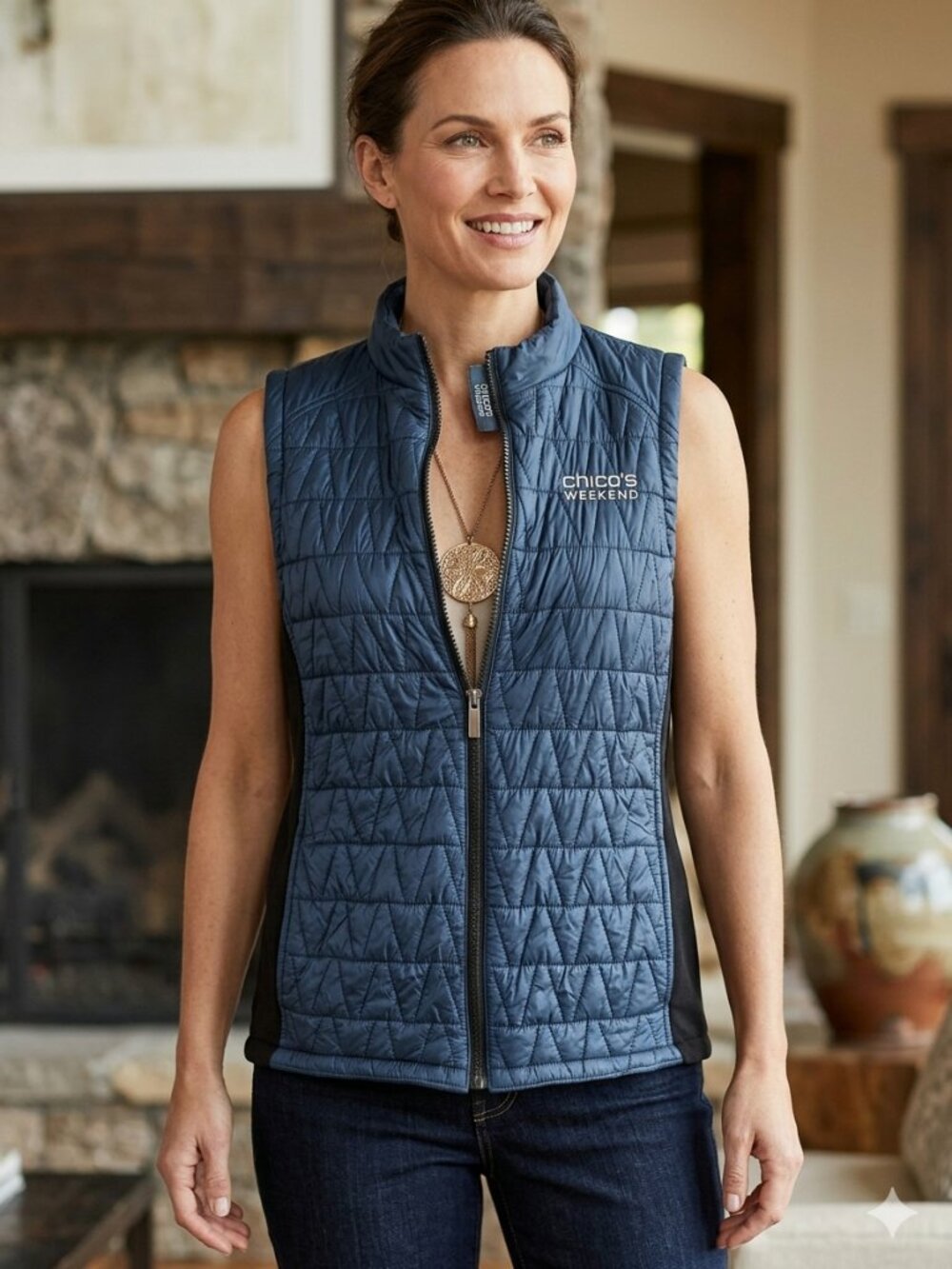 Chicos Weekend Women's Size XL Blue Full Zip Pockets Lightweight Puffer Vest